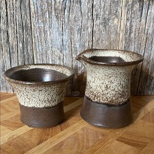 Artisan | Artist Stamped | Hand Thrown |Speckled Brown & Cream | Pottery Set